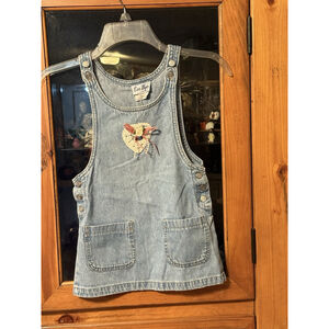 VINTAGE Toddler Girls Eve Byer Blue Denim Jean Jumper Overall Dress Size 5 USA